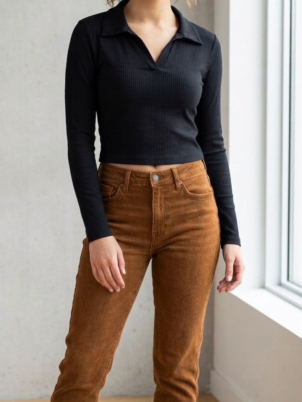 Free Kisses Black Ribbed Crew Neck Top.   WS 110